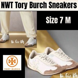 NWT Tory Burch Vintage Authentic Double T Trainer Sneakers White/ Ivory/ Size 7M